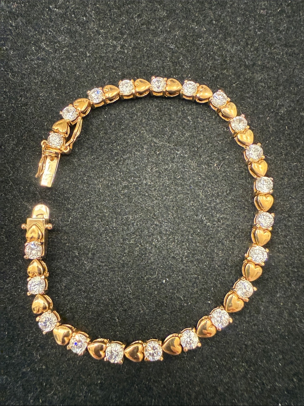 Gold Heart-Link Bracelet with Crystal Accents - Women Jewelry